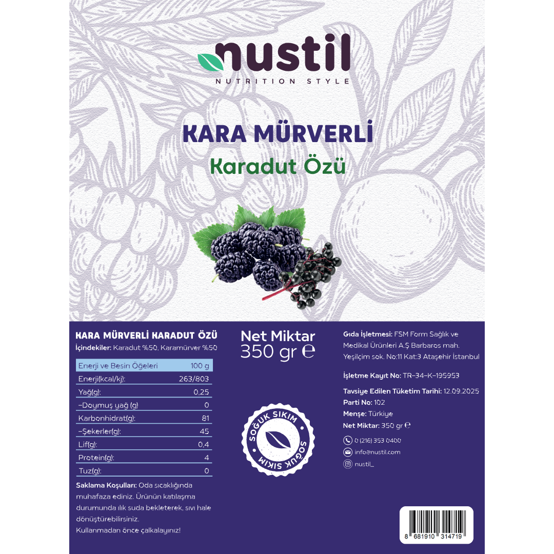 NUSTİL Karamürverli Karadut Özü Besin Değerleri