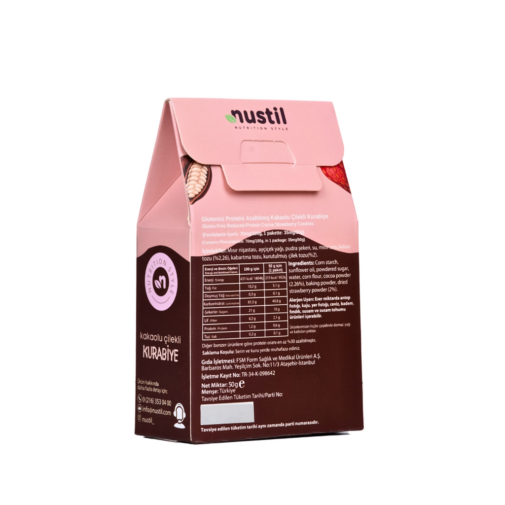 NUSTİL Proteini Azaltılmış Glutensiz Kakaolu Çilekli Kurabiye 50g