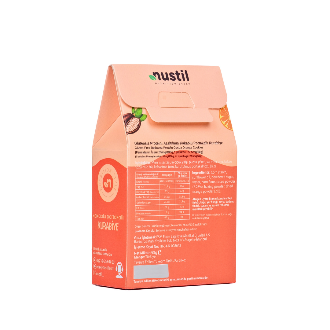 NUSTİL Proteini Azaltılmış Glutensiz Kakaolu Portakallı Kurabiye 50g