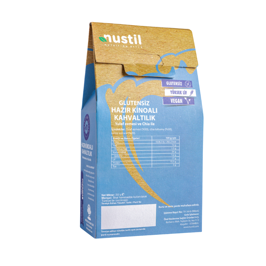 NUSTİL Glutensiz Hazır Kinoalı Kahvaltılık + Yulaf Ezmesi + Chia 250g