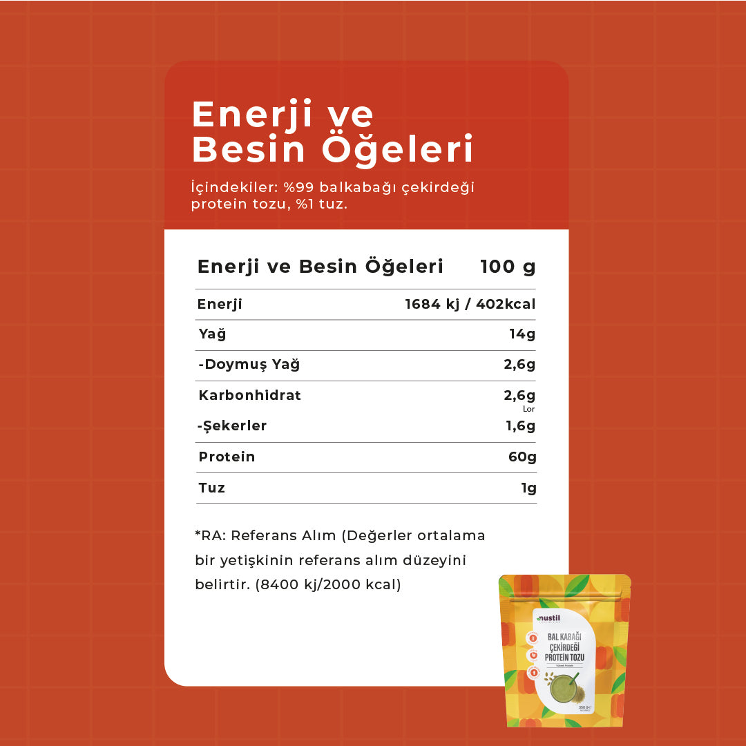 NUSTİL Bal Kabağı Çekirdeği Proteini Tozu Besin Değerleri