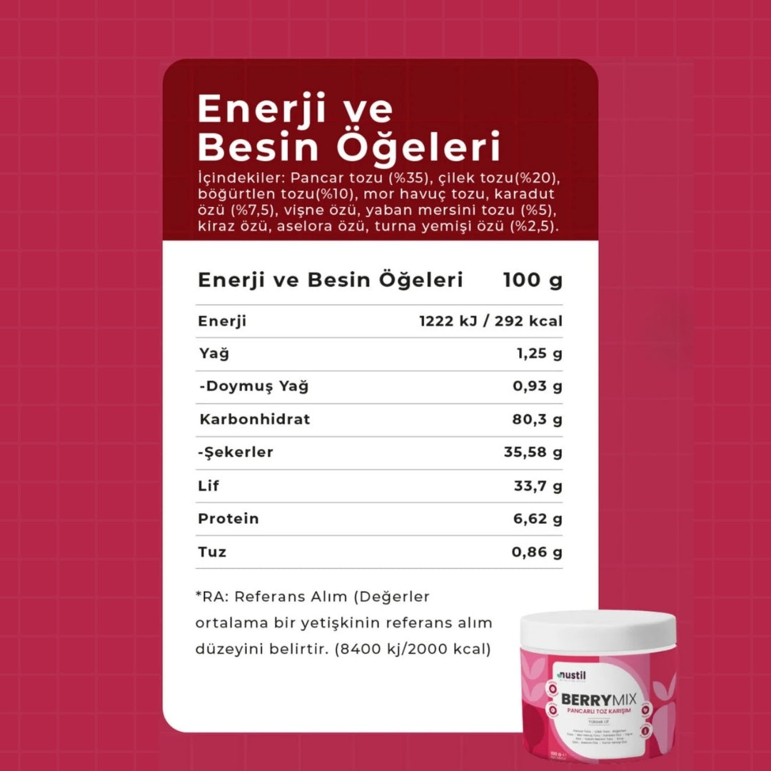 NUSTİL Berry Mix Orman Meyveli Toz Karışım Besin Değerleri