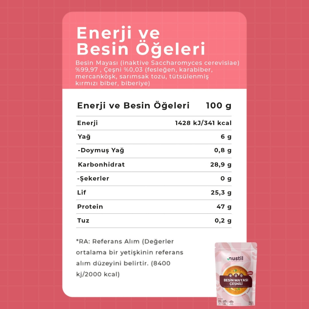 NUSTİL Besin Mayası - Çeşnili Besin Değerleri