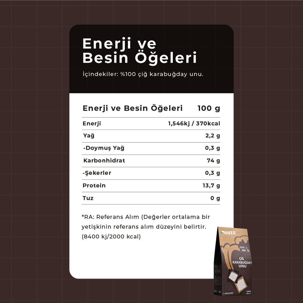NUSTİL Çiğ Karabuğday Unu Besin Değerleri