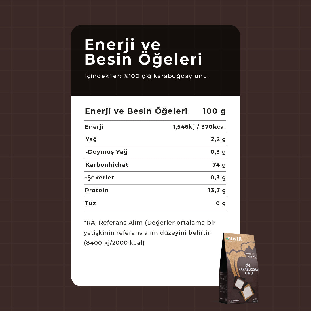 NUSTİL Çiğ Karabuğday Unu Besin Değerleri