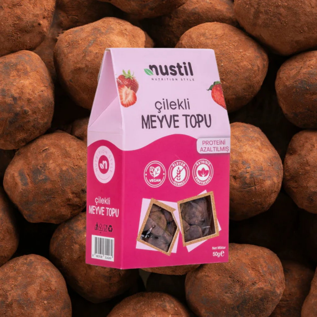 NUSTİL Proteini Azaltılmış Glutensiz Çilekli Meyve Topu 50g