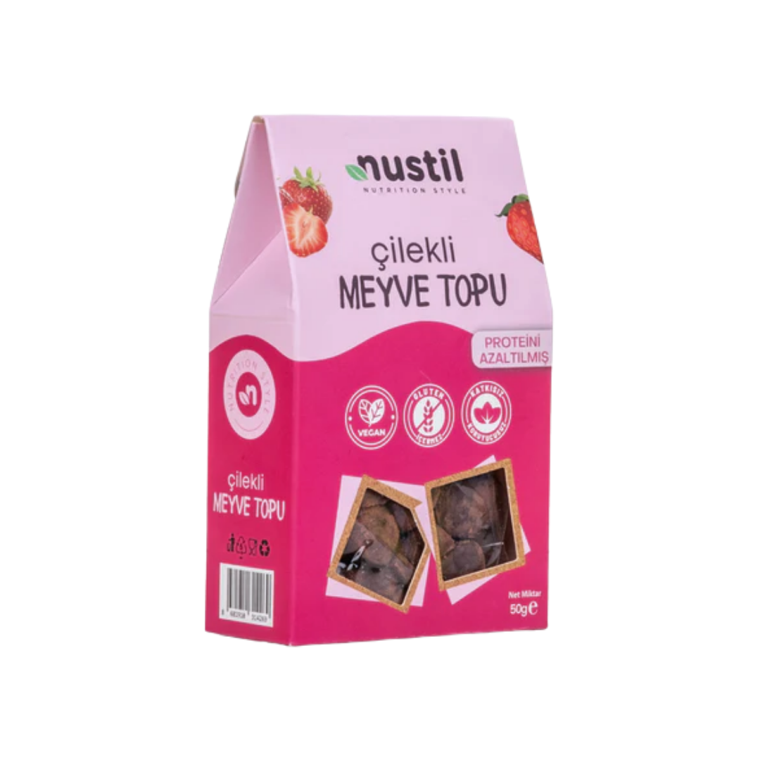 NUSTİL Proteini Azaltılmış Glutensiz Çilekli Meyve Topu 