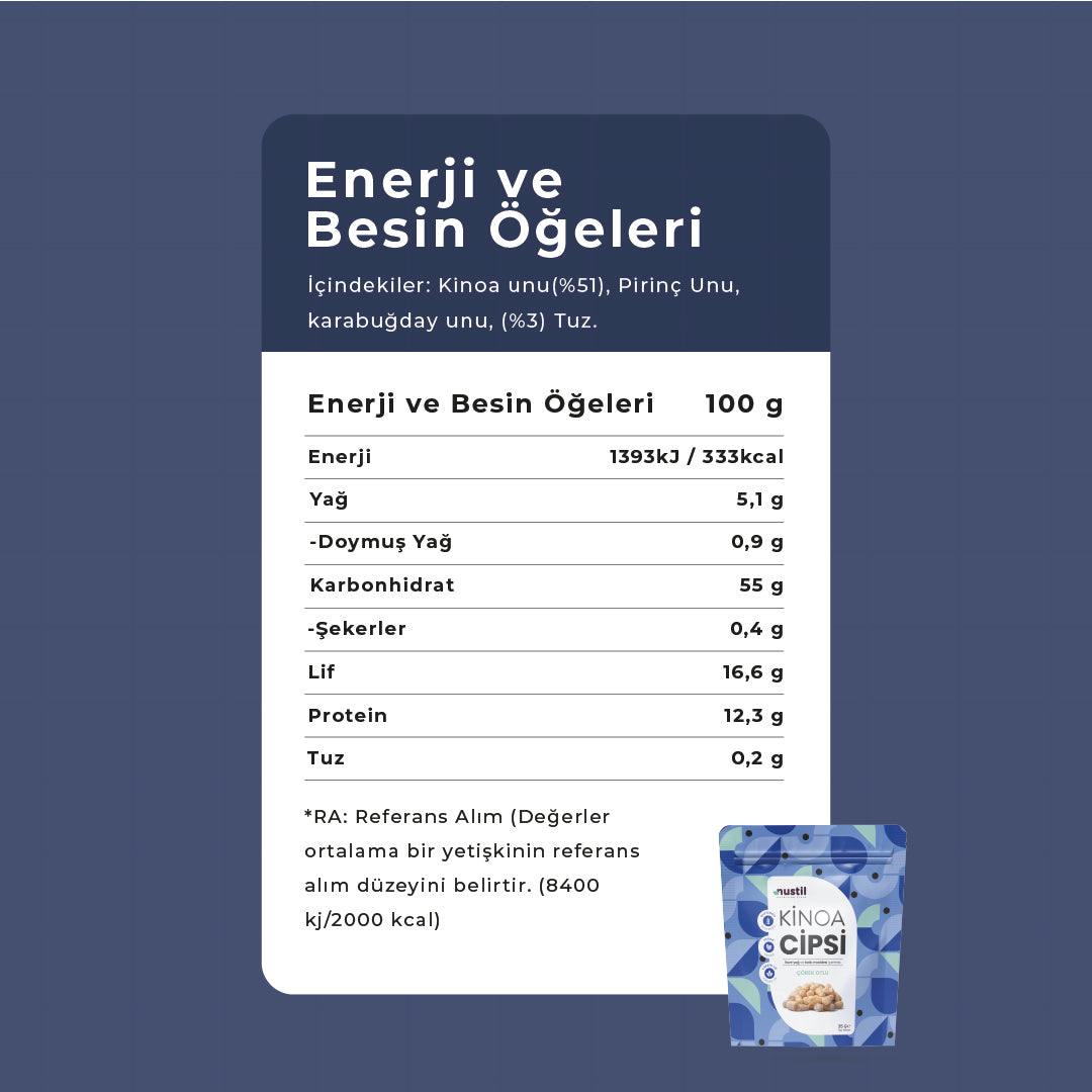 NUSTİL Çörek Otlu Kinoa Cipsi Besin Değerleri