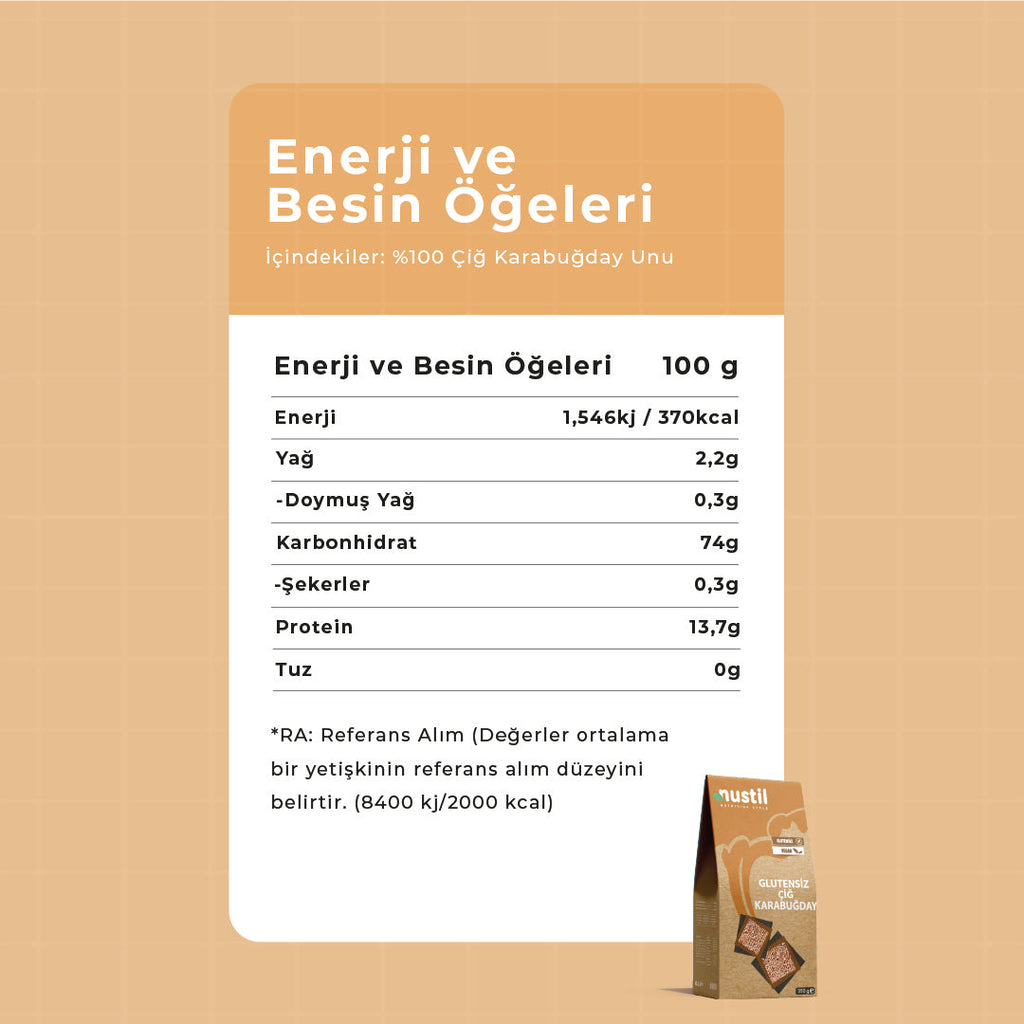 NUSTİL Glutensiz Çiğ Karabuğday Besin Değerleri