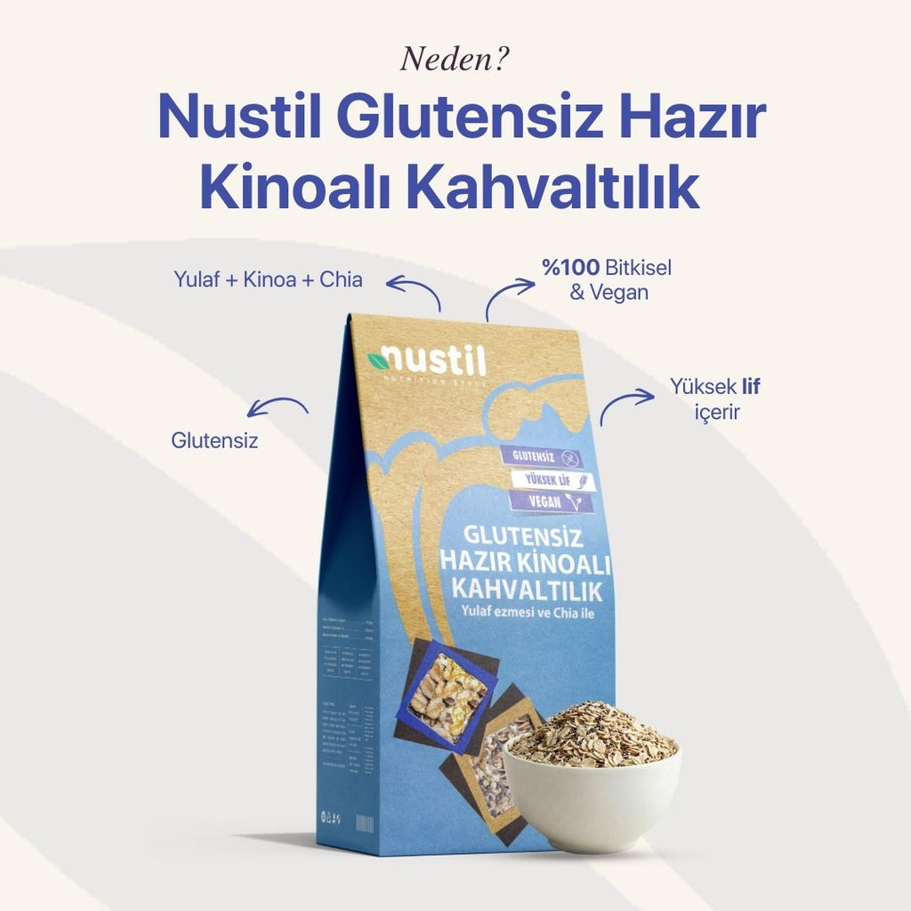 NUSTİL Glutensiz Hazır Kinoalı Kahvaltılık + Yulaf Ezmesi + Chia 250g