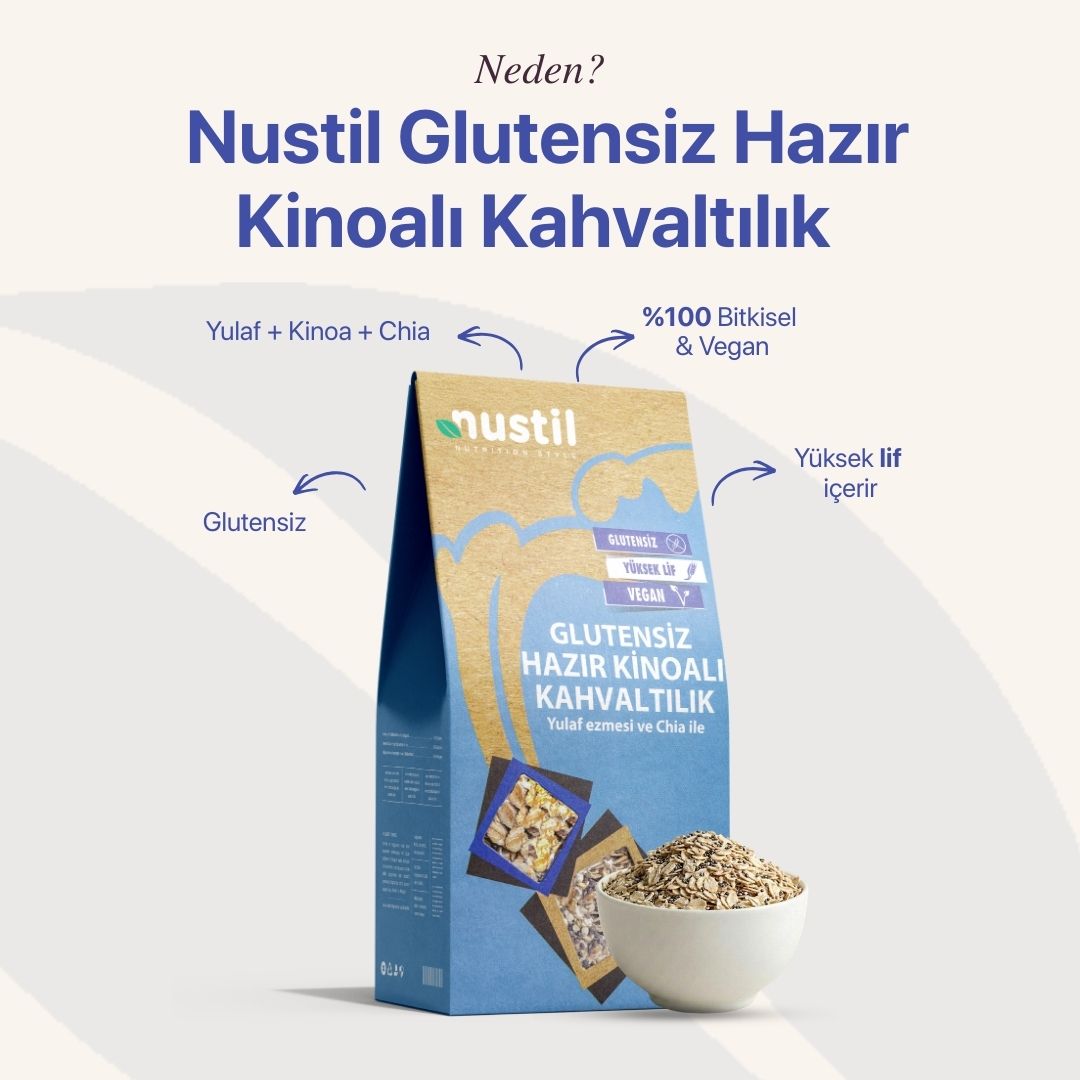 NUSTİL Glutensiz Hazır Kinoalı Kahvaltılık + Yulaf Ezmesi + Chia 250g