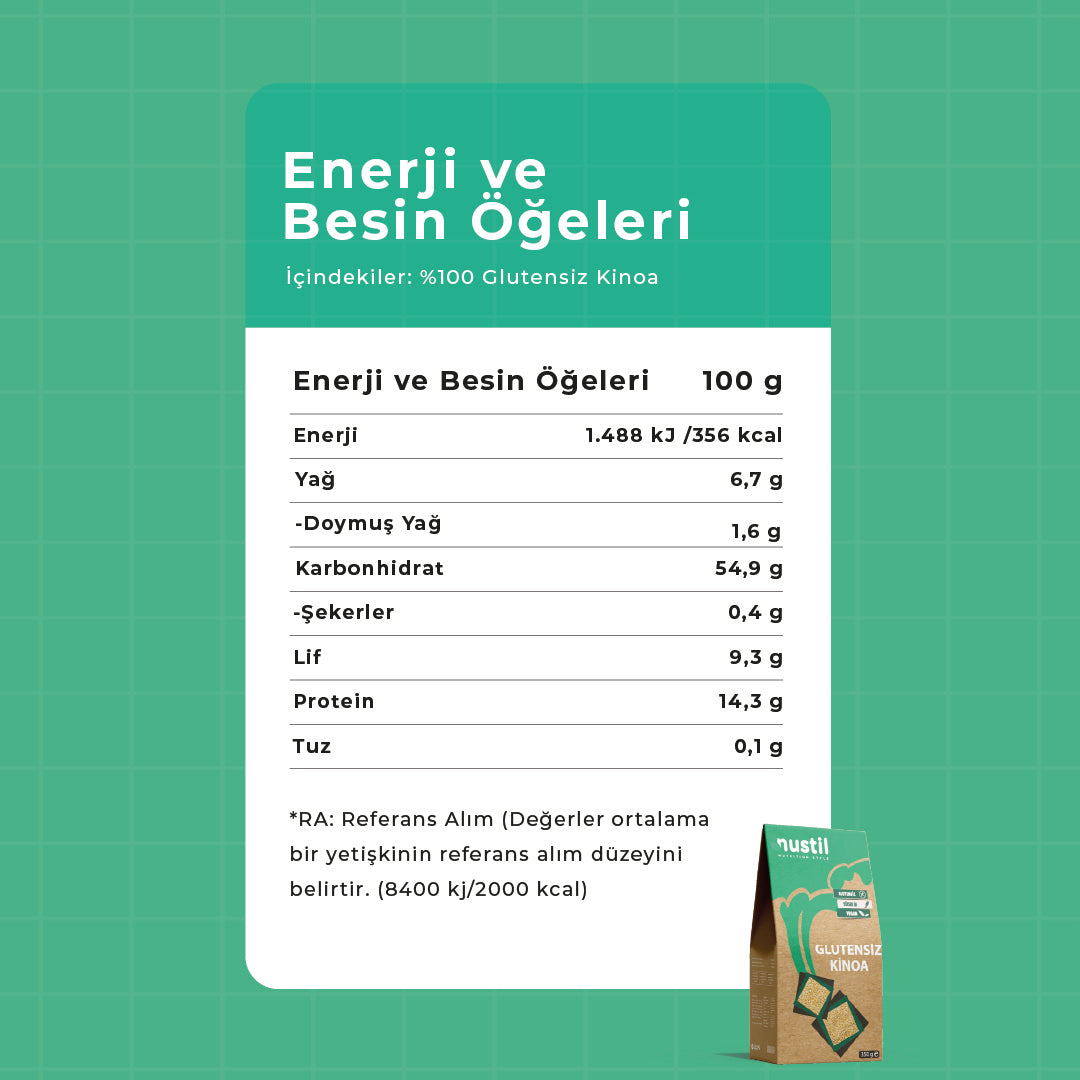 NUSTİL Glutensiz Kinoa Besin Değerleri