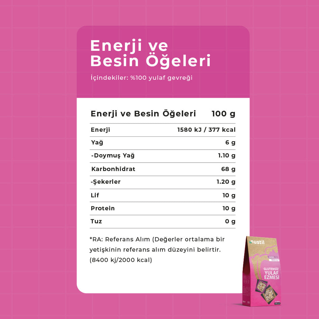 NUSTİL Glutensiz Yulaf Ezmesi Besin Değerleri
