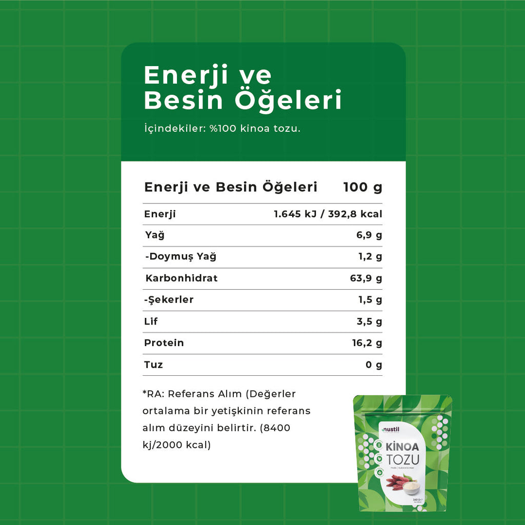 NUSTİL Kinoa Tozu Besin Değerleri