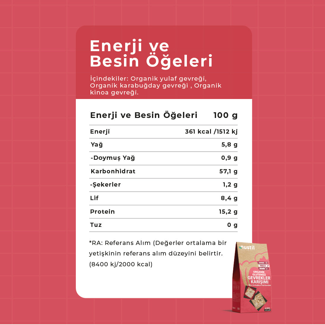 NUSTİL Organik Gevrekler Karışımı Besin Değerleri