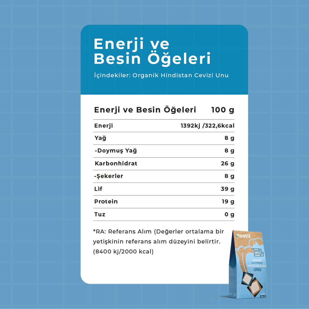 NUSTİL Organik Hindistan Cevizi Unu Besin Değerleri