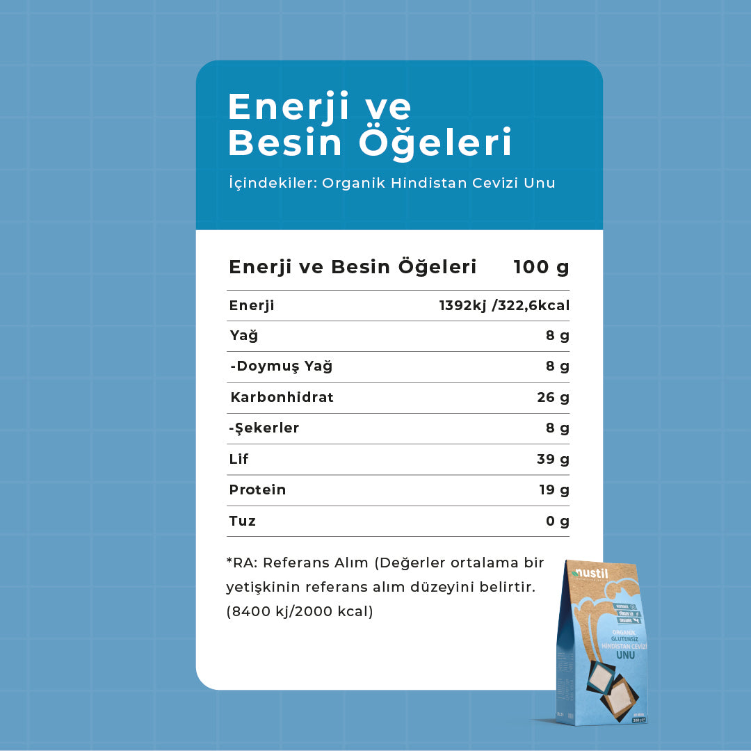 NUSTİL Organik Hindistan Cevizi Unu Besin Değerleri
