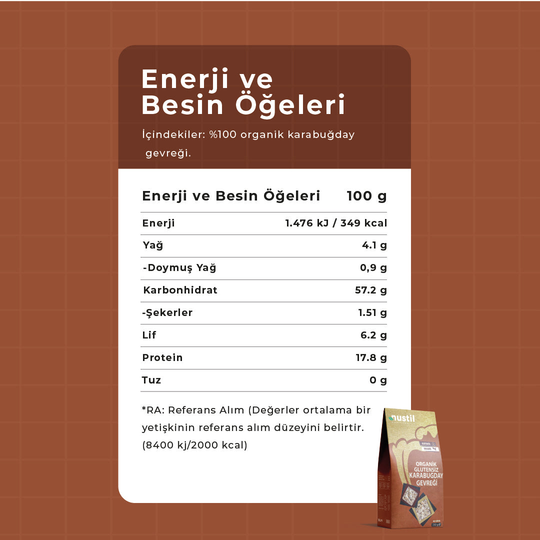 NUSTİL Organik Karabuğday Gevreği Besin Değerleri