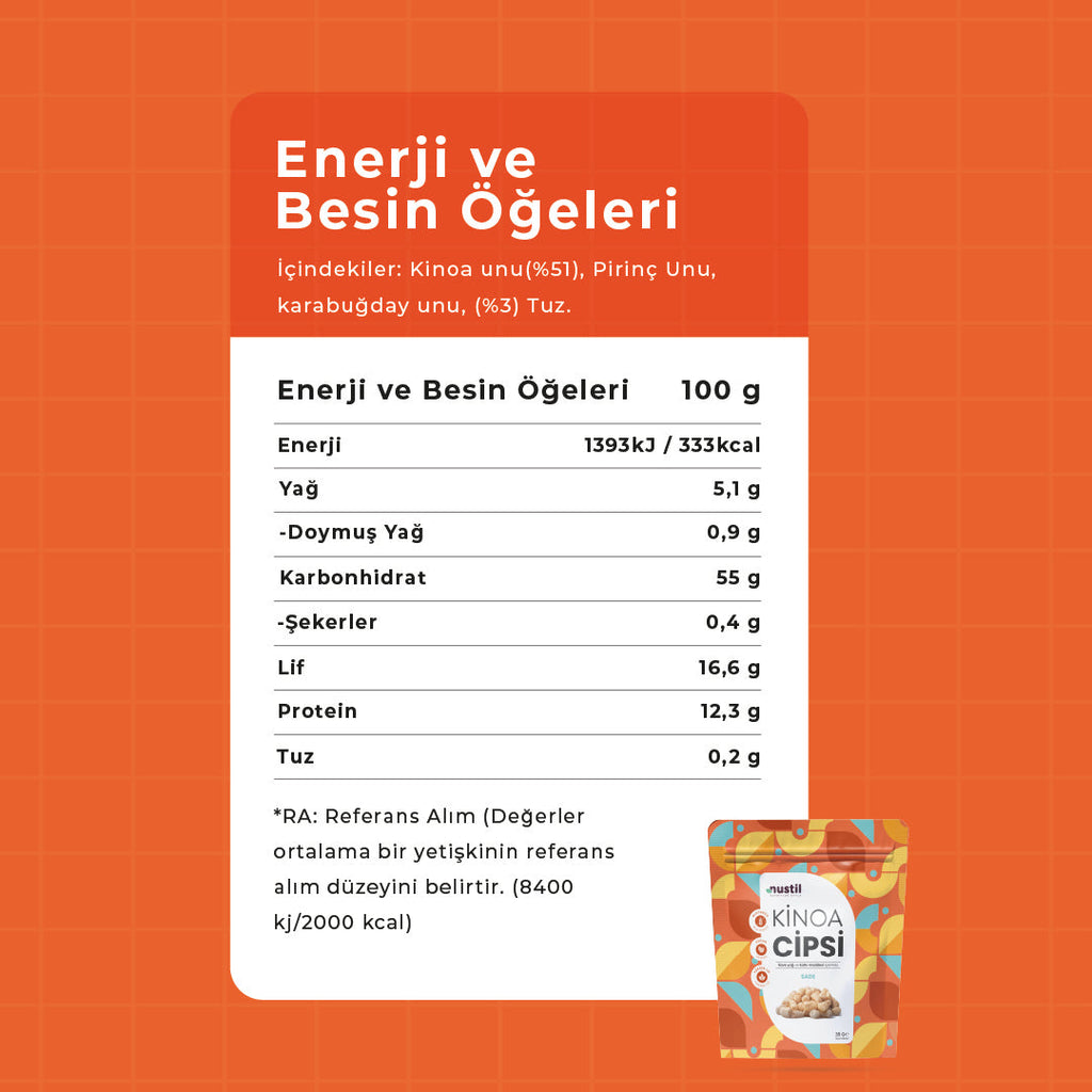NUSTİL Kinoa Cipsi Besin Değerleri