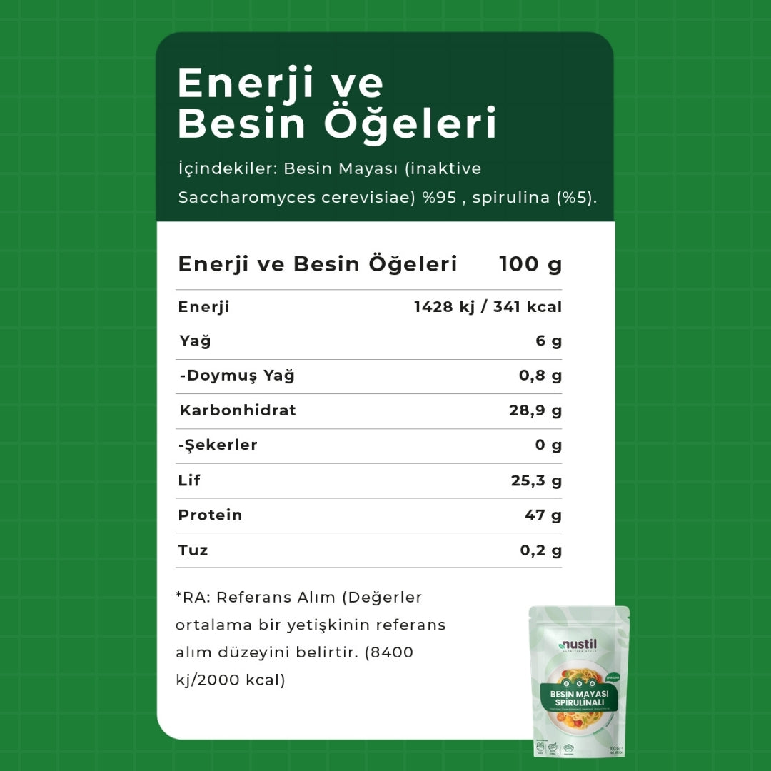 NUSTİL Besin Mayası - Spirulinalı Besin Değerleri